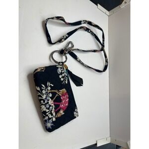 Vera Bradley Woodland Deer Floral Quilted Zip ID Case and Lanyard Set Black